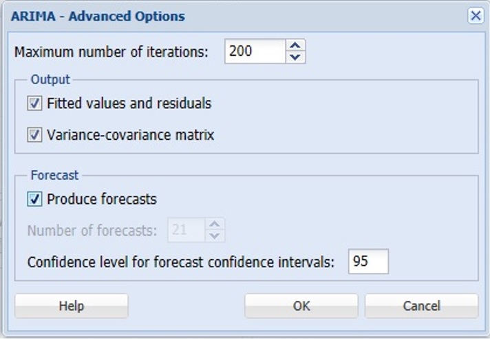 Analytic Solver Data Mining: ARIMA Advanced Dialog