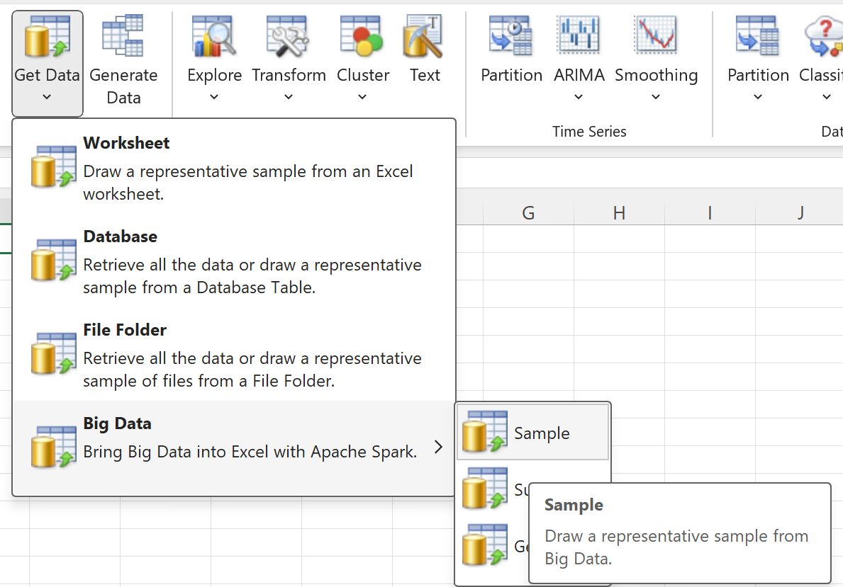  Sample from Big Data menu