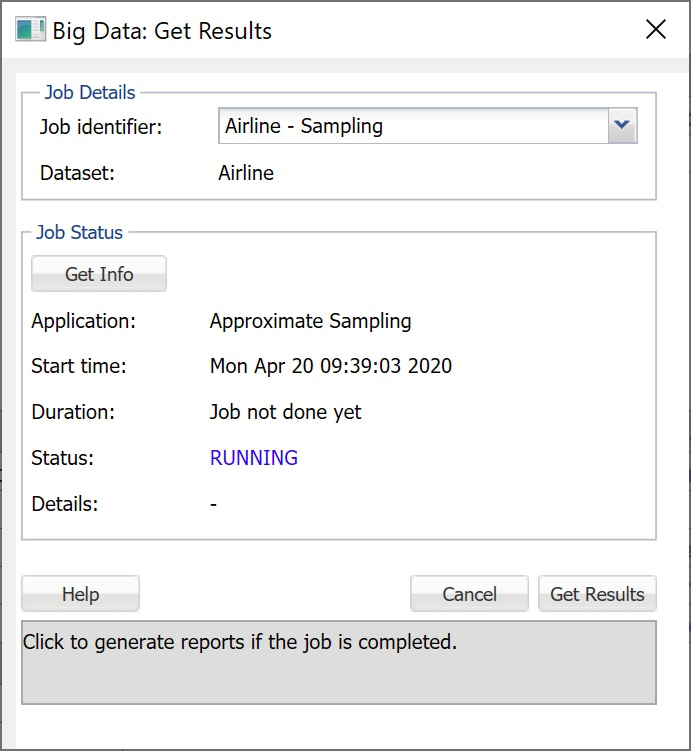 Big Data:  Get Results dialog