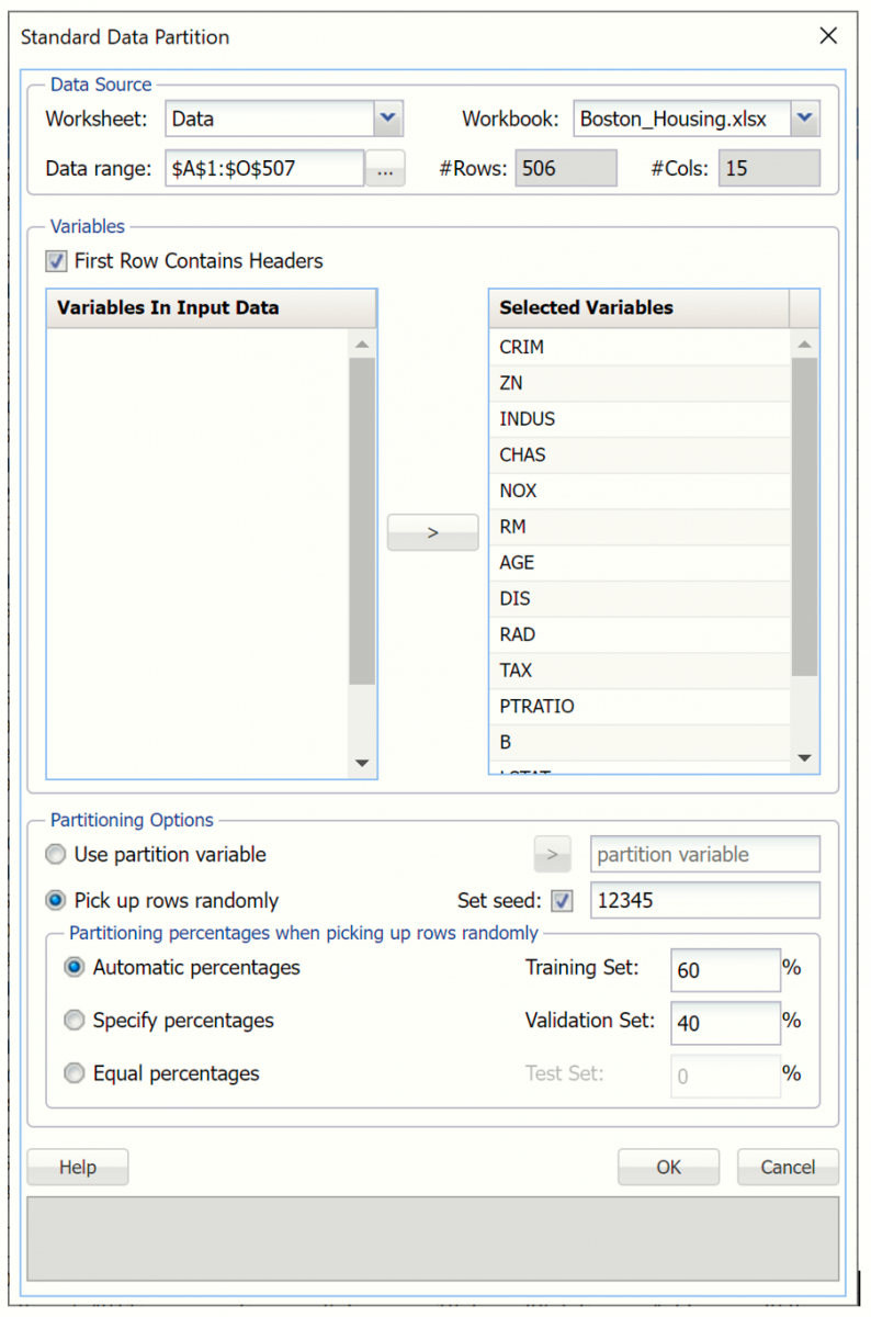 Standard Data Partition dialog