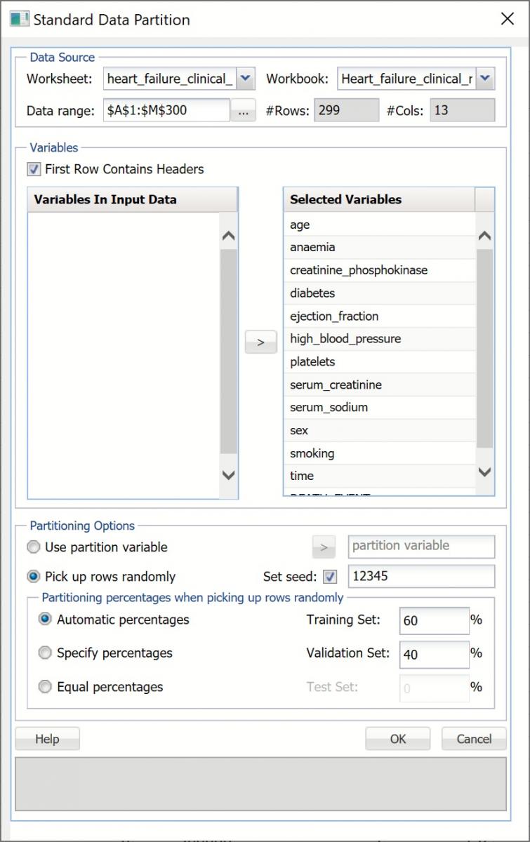 Standard Data Partition Dialog