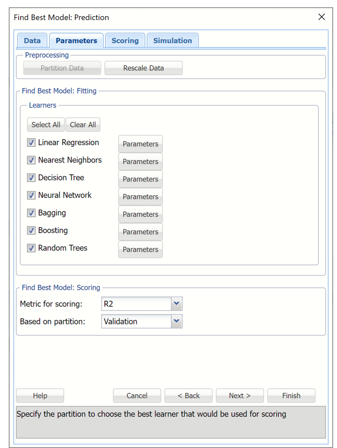 Find Best Model Parameters tab