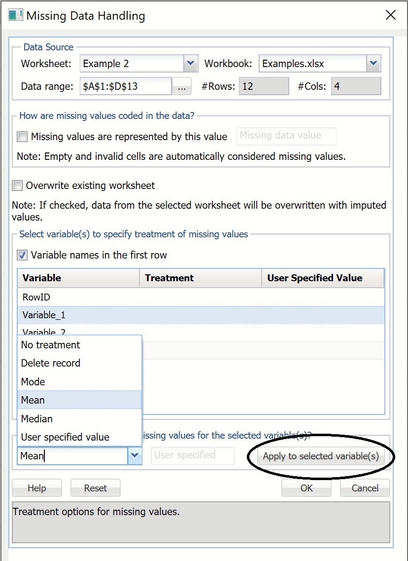 Missing Data Handling Dialog, Example 2