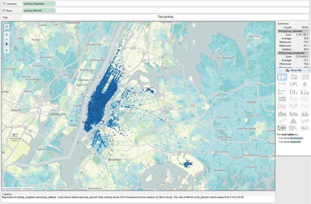 NYC Taxi Fares Map Median Income Tableau