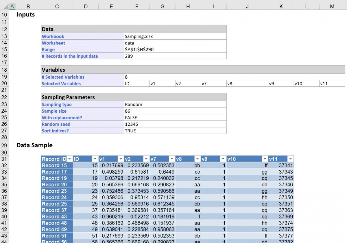 Sample from Worksheet Output, Inputs