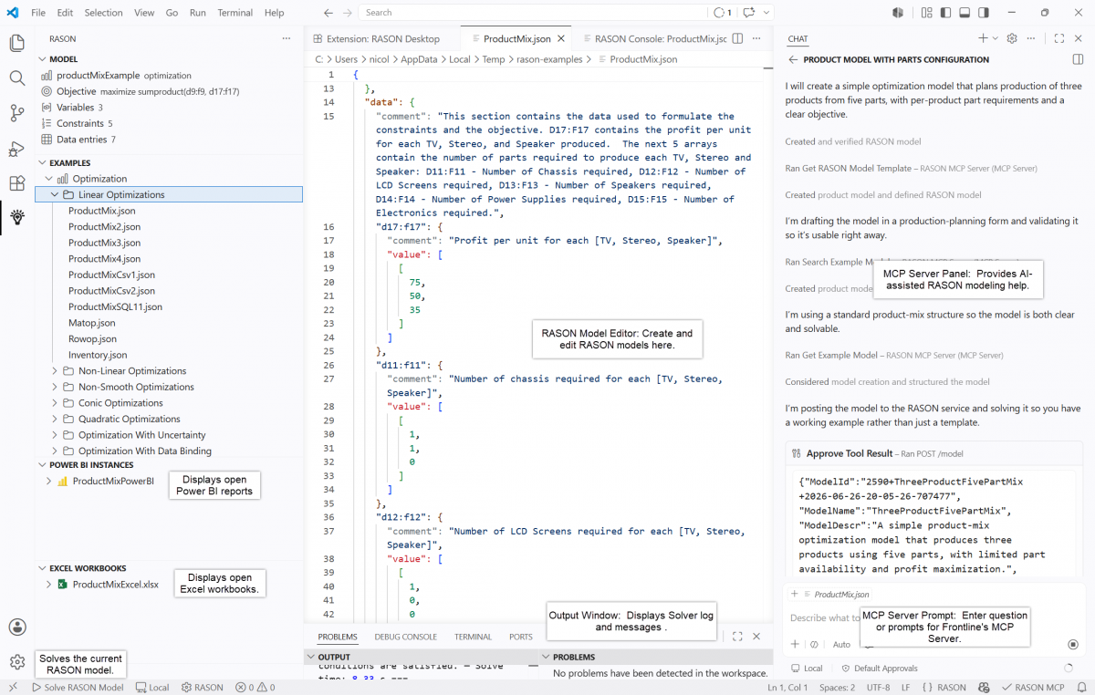 RASON Desktop:  RASON model ready to solve.  