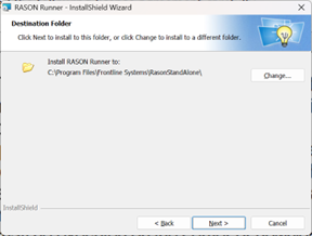RASON Runner setup wizard Destination Folder dialog.