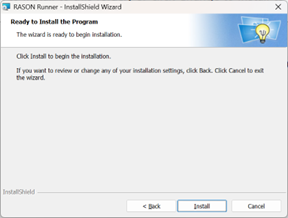RASON Runner setup wizard Ready to Install the Program dialog.