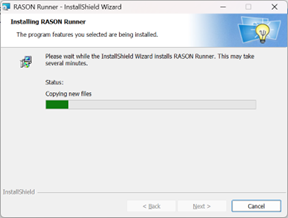 RASON Runner setup wizard Ready to Installing RASON Runner dialog.
