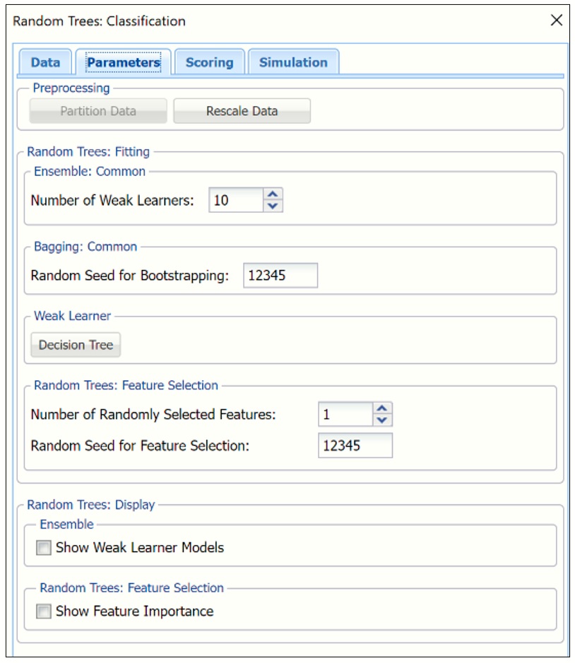 Random Trees Parameters Diameters