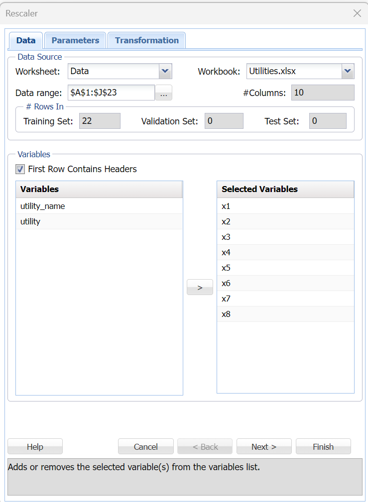 Rescaler Dialog, Data Tab