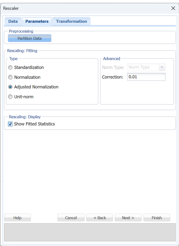 Rescaler Dialog, Parameters Tab