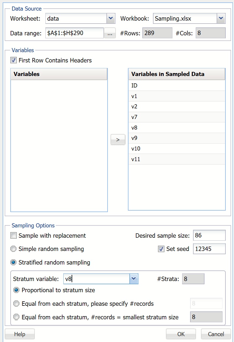 Sample From Worksheet, Stratified Random Sampling Example