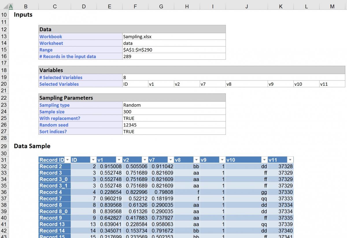 Sampling From Worksheet Output, Inputs from Sampling with Replacement Example