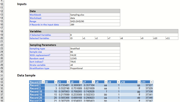 Sampling from a worksheet results using Stratified Random Sampling