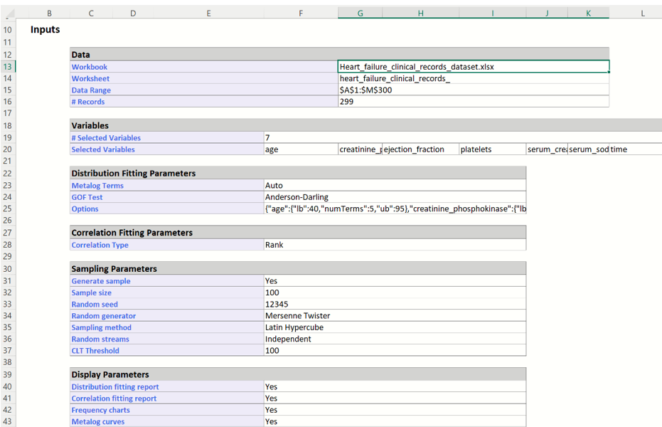 Generate Synthetic Data Results, Inputs